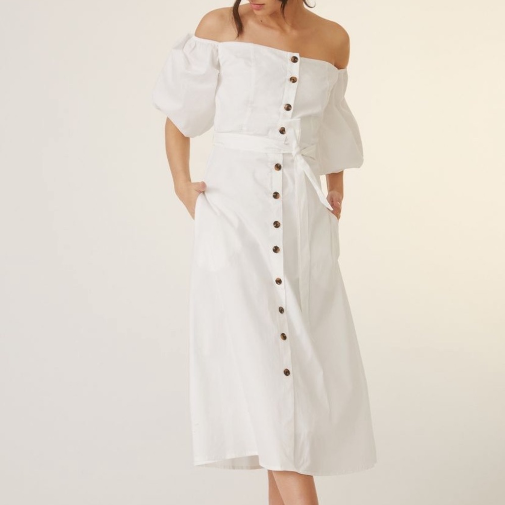 Anthropologie Blue Tassel XS White Dress